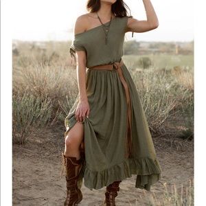 Joyfolie Gia Bohemian Dress in Olive